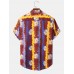 Mens Flower Print Wave Pattern Lapel Short Sleeve Shirt