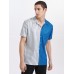 Mens Striped Lapel Patchwork Button Up Short Sleeve Shirts