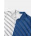 Mens Striped Lapel Patchwork Button Up Short Sleeve Shirts