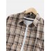 Mens Vintage Plaid Lapel Double Pocket Casual Long Sleeve Shirts