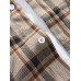 Mens Vintage Plaid Lapel Double Pocket Casual Long Sleeve Shirts