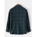 Mens Plaid Button Up Lapel Double Pocket Loose Long Sleeve Shirts