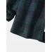 Mens Plaid Button Up Lapel Double Pocket Loose Long Sleeve Shirts