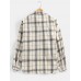 Mens Plaid Print Double Pockets Cotton Long Sleeve Lapel Casual Shirt