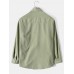 Mens Solid Color Bear Pocket Cotton Long Sleeve Lapel Shirt
