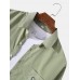Mens Solid Color Bear Pocket Cotton Long Sleeve Lapel Shirt