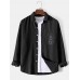 Mens Solid Color Bear Pocket Cotton Long Sleeve Lapel Shirt