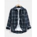 Mens Plaid Chest Pocket Long Sleeve Curved Hem Casual Shirts