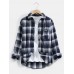 Mens Plaid Chest Pocket Long Sleeve Curved Hem Casual Shirts