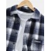 Mens Plaid Chest Pocket Long Sleeve Curved Hem Casual Shirts