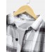 Mens Plaid Long Sleeve Lapel Casual Shirts With Chest Pocket