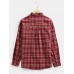 Mens Classic Plaid Button Up Chest Pocket Long Sleeve Preppy Shirts