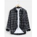 Mens Classic Plaid Button Up Chest Pocket Long Sleeve Preppy Shirts