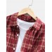 Mens Classic Plaid Button Up Chest Pocket Long Sleeve Preppy Shirts