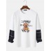 Mens Letter & Cartoon Dog Print Drop Shoulder Patchwork Plaid Sweatshirts