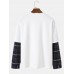 Mens Letter & Cartoon Dog Print Drop Shoulder Patchwork Plaid Sweatshirts