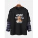 Mens Letter & Cartoon Dog Print Drop Shoulder Patchwork Plaid Sweatshirts