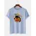 Mens 100% Cotton Halloween Cat Print Casual Short Sleeve T-Shirts
