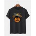 Mens 100% Cotton Halloween Cat Print Casual Short Sleeve T-Shirts