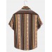 Mens Ethnic Style Striped Printing Lapel Shirt With Pocket