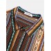 Mens Ethnic Style Striped Printing Lapel Shirt With Pocket
