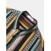 Mens Vintage Striped Print Ethnic Style Short Sleeve Holiday Shirt