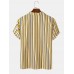 Mens Striped Print Revere Collar Short Sleeve Casual Shirt