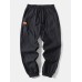 Mens Seam Detail Applique Elastic Ankle Loose Drawstring Pants