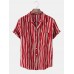 Mens Irregular Striped Revere Collar Cotton Short Sleeve Shirts