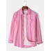 Mens Irregular Plaid Print Cotton Lapel Button Up Light Long Sleeve Shirt With Pocket