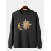 Mens Sun & Moon Celestial Graphic Round Neck Pullover Cotton Sweatshirts
