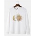 Mens Sun & Moon Celestial Graphic Round Neck Pullover Cotton Sweatshirts