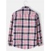 Mens Plaid Print 100% Cotton Casual Button Up  Lapel Long Sleeve Shirt
