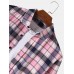 Mens Plaid Print 100% Cotton Casual Button Up  Lapel Long Sleeve Shirt