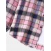 Mens Plaid Print 100% Cotton Casual Button Up  Lapel Long Sleeve Shirt