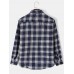 Mens Regular Plaid Print 100% Cotton Chest Pocket Lapel Long Sleeve Shirt