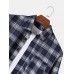 Mens Regular Plaid Print 100% Cotton Chest Pocket Lapel Long Sleeve Shirt