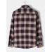 Mens 100% Cotton Regular Check Print Button Long Sleeve Lapel Shirt