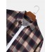 Mens 100% Cotton Regular Check Print Button Long Sleeve Lapel Shirt