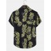 Mens Floral Leaves Print Lapel Short Sleeve Holiday Shirts