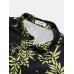 Mens Floral Leaves Print Lapel Short Sleeve Holiday Shirts