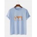 Mens Deer Oil Painting Print O-Neck Cotton Short Sleeve Plus Size T-Shirt