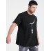 Mens Swing Astronaut Cartoon Print Cotton Short Sleeve Plus Size T-Shirt