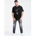 Mens Swing Astronaut Cartoon Print Cotton Short Sleeve Plus Size T-Shirt