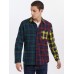 Mens 100% Cotton Plaid Patchwork Lapel Casual Long Sleeve Shirts