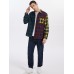Mens 100% Cotton Plaid Patchwork Lapel Casual Long Sleeve Shirts