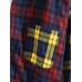 Mens 100% Cotton Plaid Patchwork Lapel Casual Long Sleeve Shirts