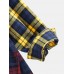 Mens 100% Cotton Plaid Patchwork Lapel Casual Long Sleeve Shirts