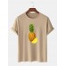 Mens 100% Cotton Pineapple Print Crew Neck Short Sleeve T-Shirts