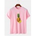 Mens 100% Cotton Pineapple Print Crew Neck Short Sleeve T-Shirts